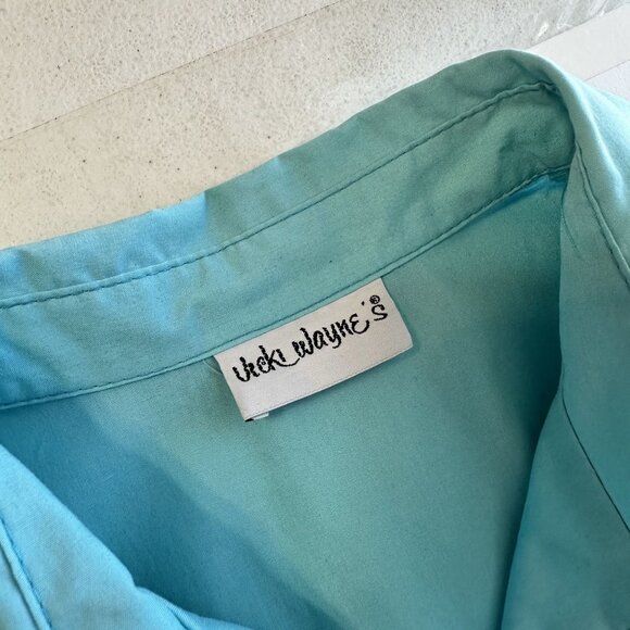 Vtg Womens Aqua Shirt Dress Belted Pockets By Vicki Waynes Midi 80s Housewife - Picture 4 of 14